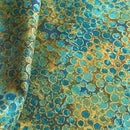 Gold & Teal Circles Shimmer Metallic 100% Premium Cotton Fabric Sold Per 1/2 Metre, 112cm Wide