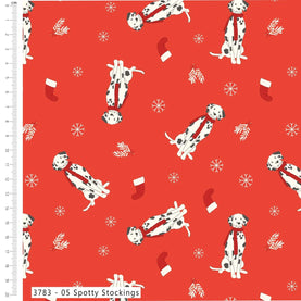 Holly & Hounds: Spotty Stockings Dalmations 100% Premium Cotton fabric 44" wide per 1/2 metre