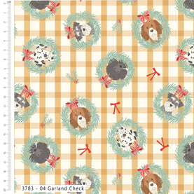 Holly & Hounds: Garland Check Dogs 100% Premium Cotton fabric 44" wide per 1/2 metre