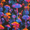 Neon Night Mushrooms 100% cotton fabric - sold per half metre 136cm Wide