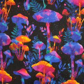 Neon Night Mushrooms 100% cotton fabric - sold per half metre 136cm Wide