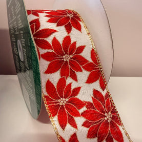 LAST CHANCE - 7m x 2.5"wide Wired Poinsettia Ribbon