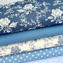 4 Piece Blue Victorian Roses HALF METRE Bundle 100% Cotton Poplin Fabrics