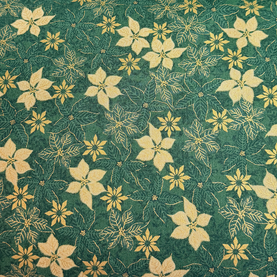Snowfall Christmas Poinsettia Green & Gold Metallic 100% cotton fabric 44" wide per 1/2 metre