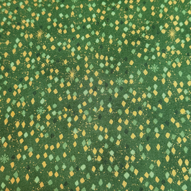 Snowfall Christmas Sparkle Drops Green & Gold Metallic 100% cotton fabric 44" wide per 1/2 metre