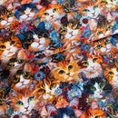 Packed Cats & Floral 100% Premium Cotton Fabric Sold Per 1/2 Metre, 112cm Wide
