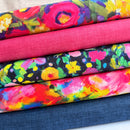 4 Piece Painted Garden FAT QUARTER Bundle 100% Premium Cotton Fabrics
