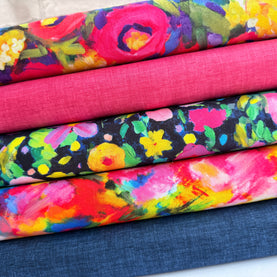 5 Piece Painted Garden FAT QUARTER Bundle 100% Premium Cotton Fabrics