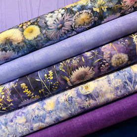 5 Piece Purple Thistles FAT QUARTER Bundle 100% Premium Cotton Fabrics