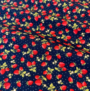 Navy Strawberries 100% Cotton Poplin Fabric Sold Per 1/2 Metre 44" wide (112cm)