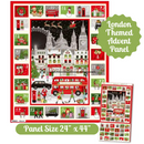 London Themed Advent Christmas Fabric Panel 100% Premium Cotton Fabric 24" x 44"