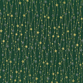 Green Trailing Star Gold & Silver 100% Cotton Christmas Fabric Sold Per 1/2 Metre