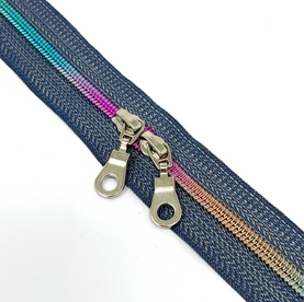 Denim Rainbow Double Slider Zip 14" Size 5