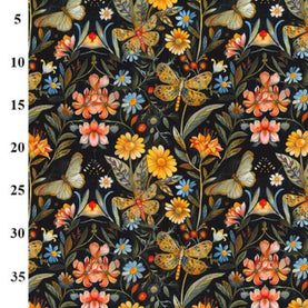 Midnight Butterfly Meadow 100% Cotton Poplin Sold Per 1/2 Metre, 112cm Wide