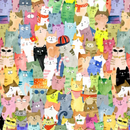 Groovy Cats Around Town 100% Premium Cotton Fabric Sold Per 1/2 Metre, 112cm Wide