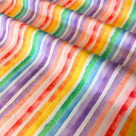 Rainbow Water Colour Stripe 100% Cotton Poplin Fabric Sold Per 1/2 Metre 112cm Wide