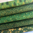 5 Piece Metallic Favourite Greens Christmas Fat Quarter Bundle 100% Premium Cotton Fabrics