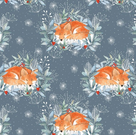 Grey Snowy Sleeping Fox 100% Premium Cotton fabric 44" wide per 1/2 metre