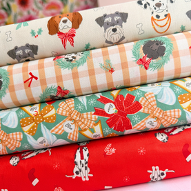 Holly & Hounds Christmas Dogs HALF METRE Bundle 100% Premium Cotton Fabrics