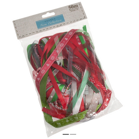 Trimits Festive Ribbons: Mixed Bag Christmas 50m (25 x 2m cut lengths)