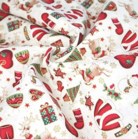 Ivory Christmas Presents & Santa 100% cotton fabric - sold per half metre 136cm wide