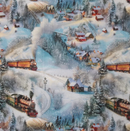 Train Winter Christmas Scene 100% cotton fabric - sold per half metre 136cm wide