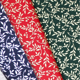 Metallic Floral Christmas Leaves 3 piece FAT QUATER BUNDLE - 100% Cotton Fabric
