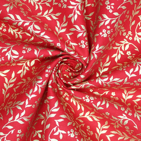 Red Christmas Floral Leaves 100% cotton fabric - sold per half metre 136cm wide