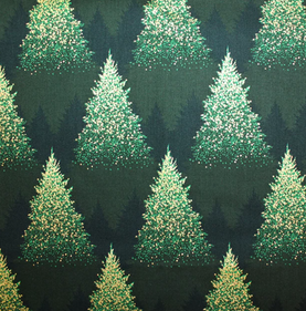 Green Glitter Christmas Trees 100% cotton fabric - sold per half metre 136cm Wide
