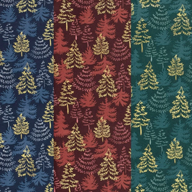 Metallic Modern Christmas Trees 3 piece FAT QUATER BUNDLE - 100% Cotton Fabric