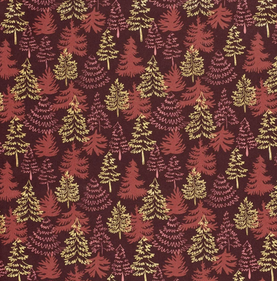 Maroon Modern Christmas Trees 100% cotton fabric - sold per half metre 136cm wide