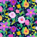 Painted Garden Navy Blue 100% cotton fabric - sold per half metre 44 inches (112cm wide)