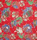 Red Retro Christmas Presents Metallic 100% cotton fabric sold per 1/2 metre  (56 inches) wide