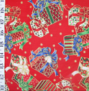 Red Retro Christmas Presents Metallic 100% cotton fabric sold per 1/2 metre  (56 inches) wide
