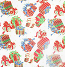 Ivory Retro Christmas Presents Metallic 100% cotton fabric sold per 1/2 metre  (56 inches) wide