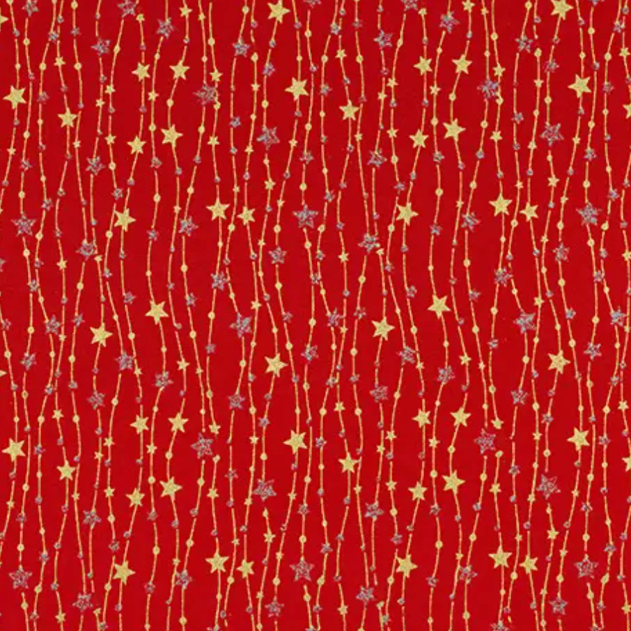 Red Trailing Star Gold & Silver 100% Cotton Christmas Fabric Sold Per