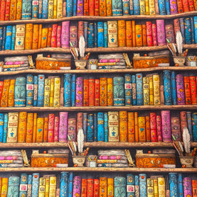 Rainbow Bookshelf 100% Cotton Poplin Fabric Sold Per 1/2 Metre 112cm Wide