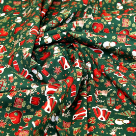 Green Christmas Presents & Santa 100% cotton fabric - sold per half metre 136cm wide